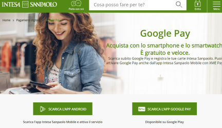 Intesa San Paolo: arriva Google Pay